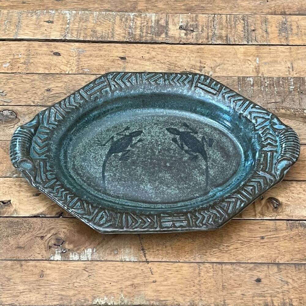 Vintage Mountain Arts Gallery Pottery Plate Geckos Blaisdell Artist Signed